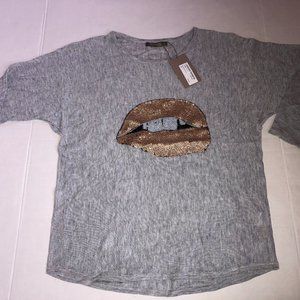 Allyson Collection Mya Sequin Lip Jumper Grey One Size NWT